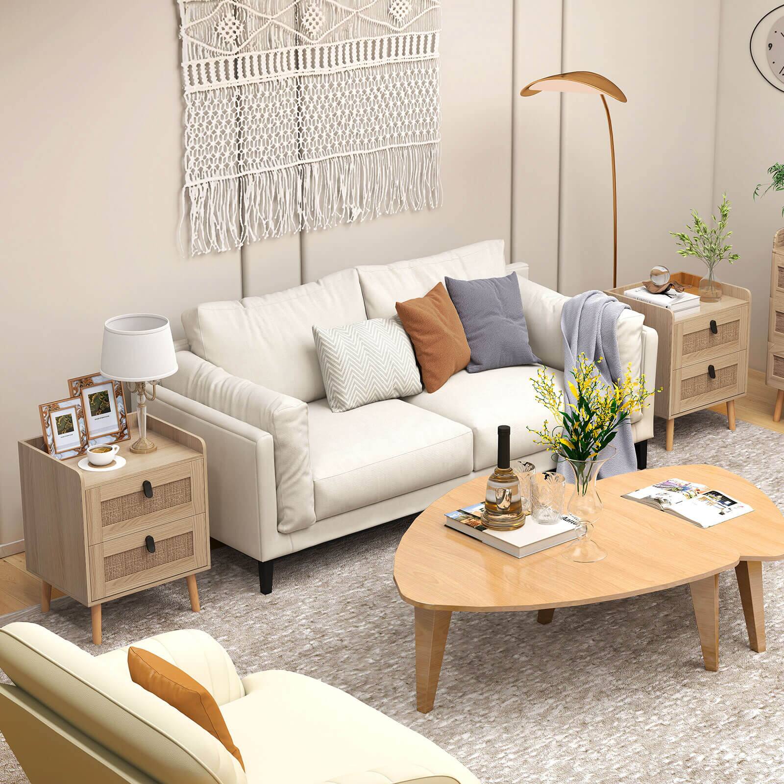 Alt View 1. Costway - Costway 1 PCS Modern Nightstand End Bedside Table with 2 Rattan Drawers & Solid Wood Legs - Natural.