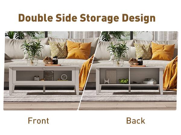 Modern Card Function Bestier Modern Coffee Table with Open Storage Shelf, Rectangular Living ...