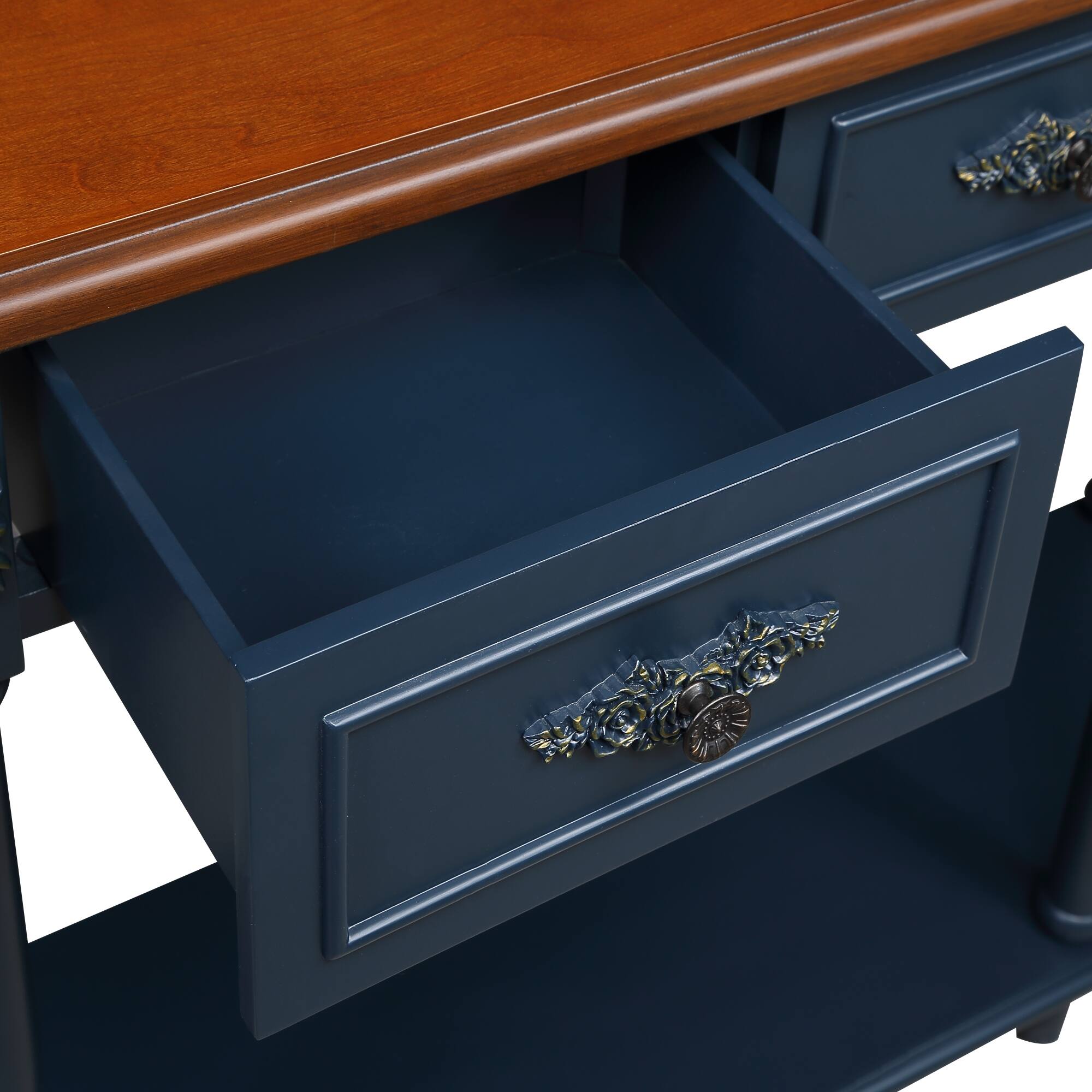 Alt View 9. GOODSILO - Retro Curved Wood Console Table with Open Shelf and Drawers Half Moon Sofa Table Solid Wood Entry Table - Navy Blue.