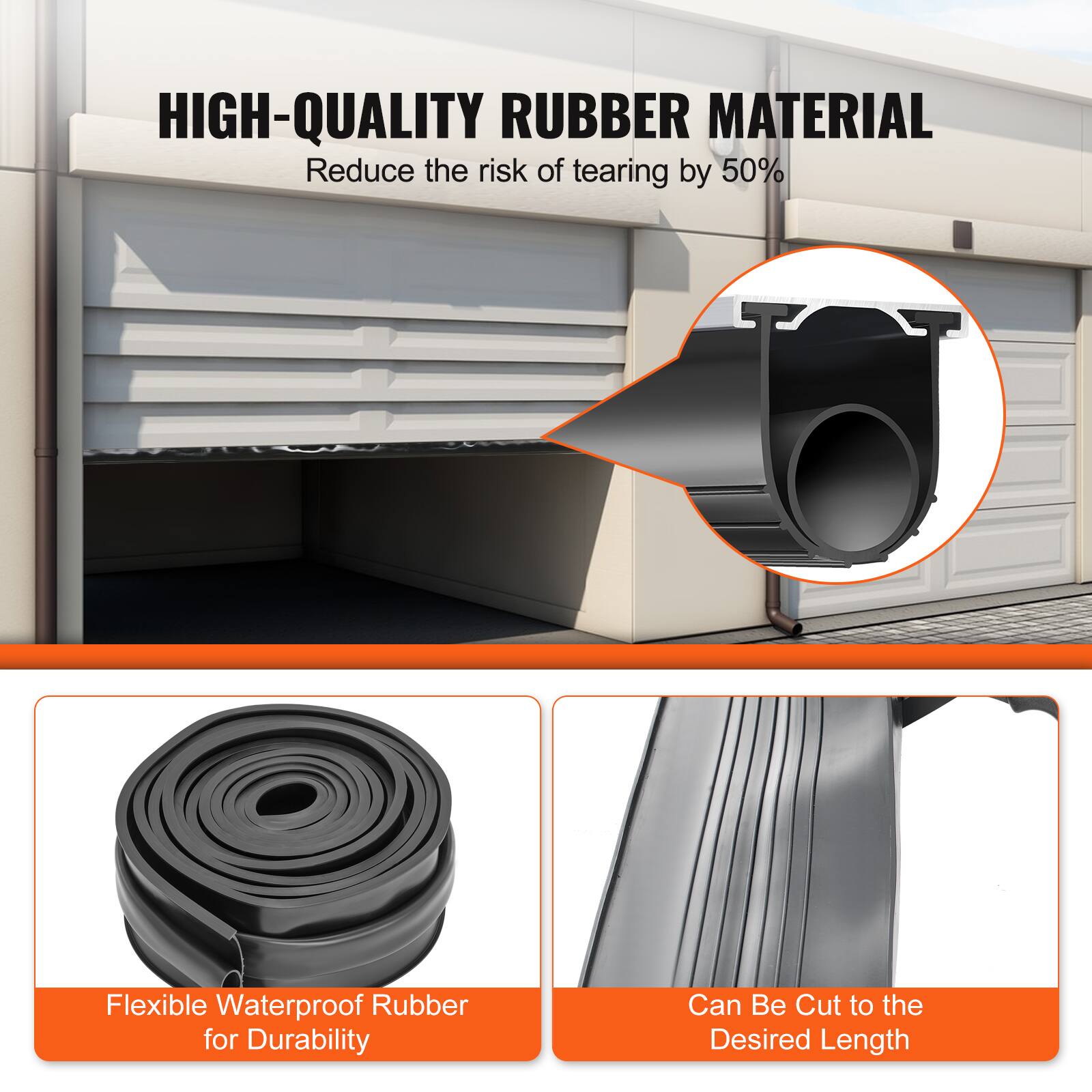 HIGH-QUALITY RUBBER MATERIAL  
Reduce the risk of tearing by 50%  

Flexible Waterproof Rubber for Durability  

Can Be Cut to the Desired Length