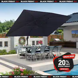 PURPLE LEAF - 10' X 13' Aluminum Outdoor Patio Cantilever Umbrella Offset 360° Rotation Umbrella with Base for Garden Deck Pool - Gray