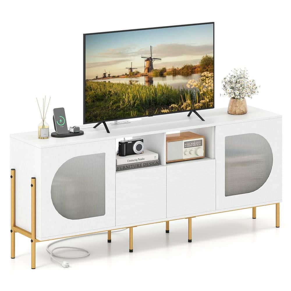 Kadyn - 70-Inch Media Console with Outlets, Drawers, and Open Shelves - White