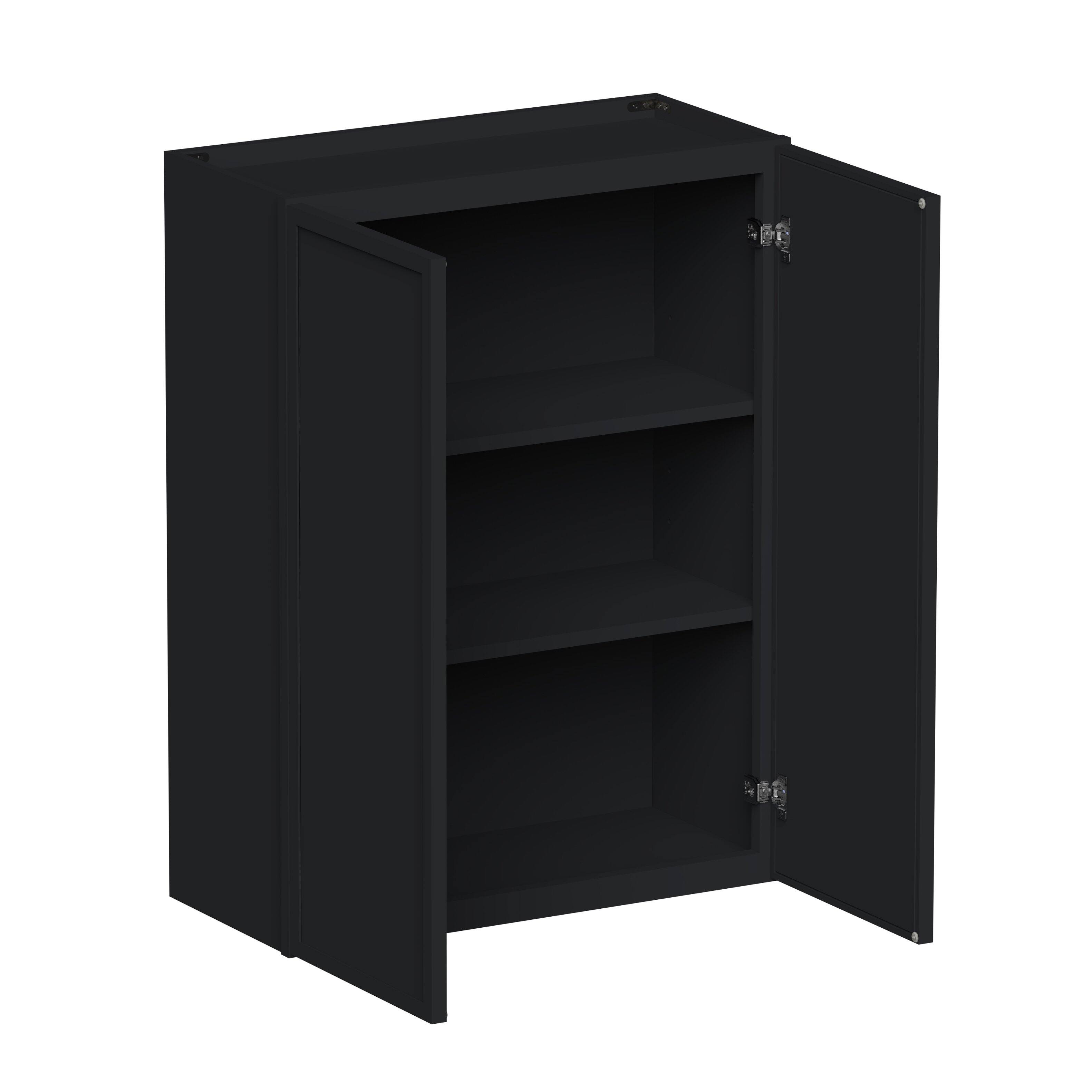 Angle. Boyel Living - 27-in W x 36-in H x 12-in D Shaker RTA Kitchen Wall Cabinet with Soft-Close - Black.