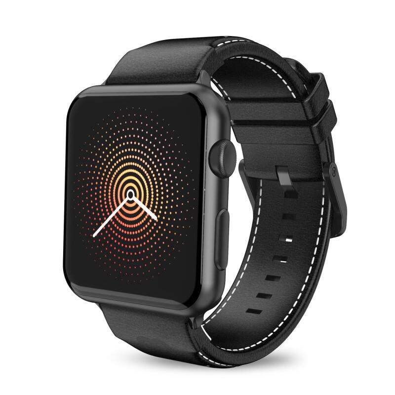 Front. Mybat Pro - MyBat Pro Leather Watchband for Apple Watch 38mm / 40mm - Black - Black.