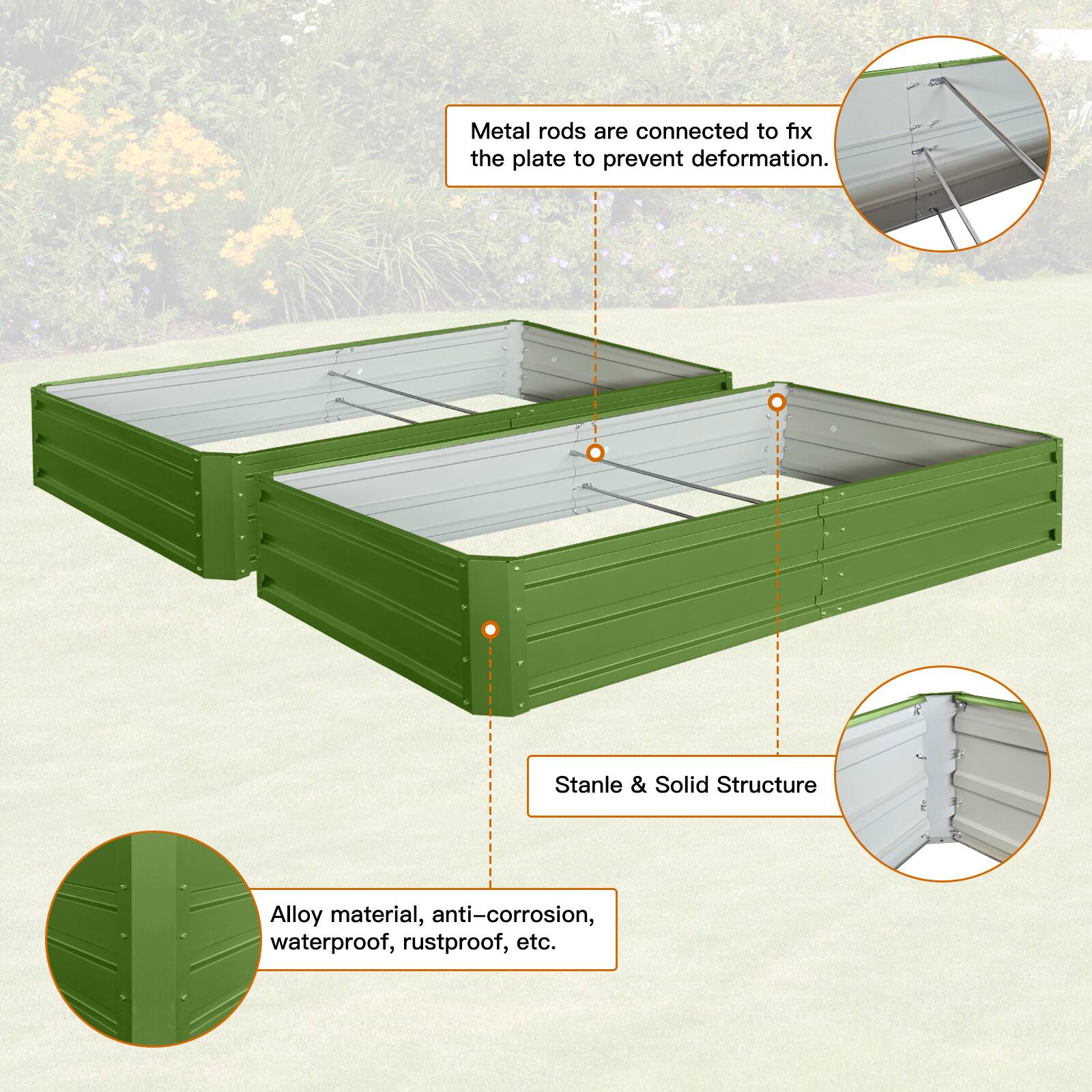 Alt View 2. TinyHomie - 6 x 3 x 1 FT 2 pack Metal Garden Bed Outdoor Planter Box Metal Patio Kit Planting Bed for Vegetables Flowers Herb Green.