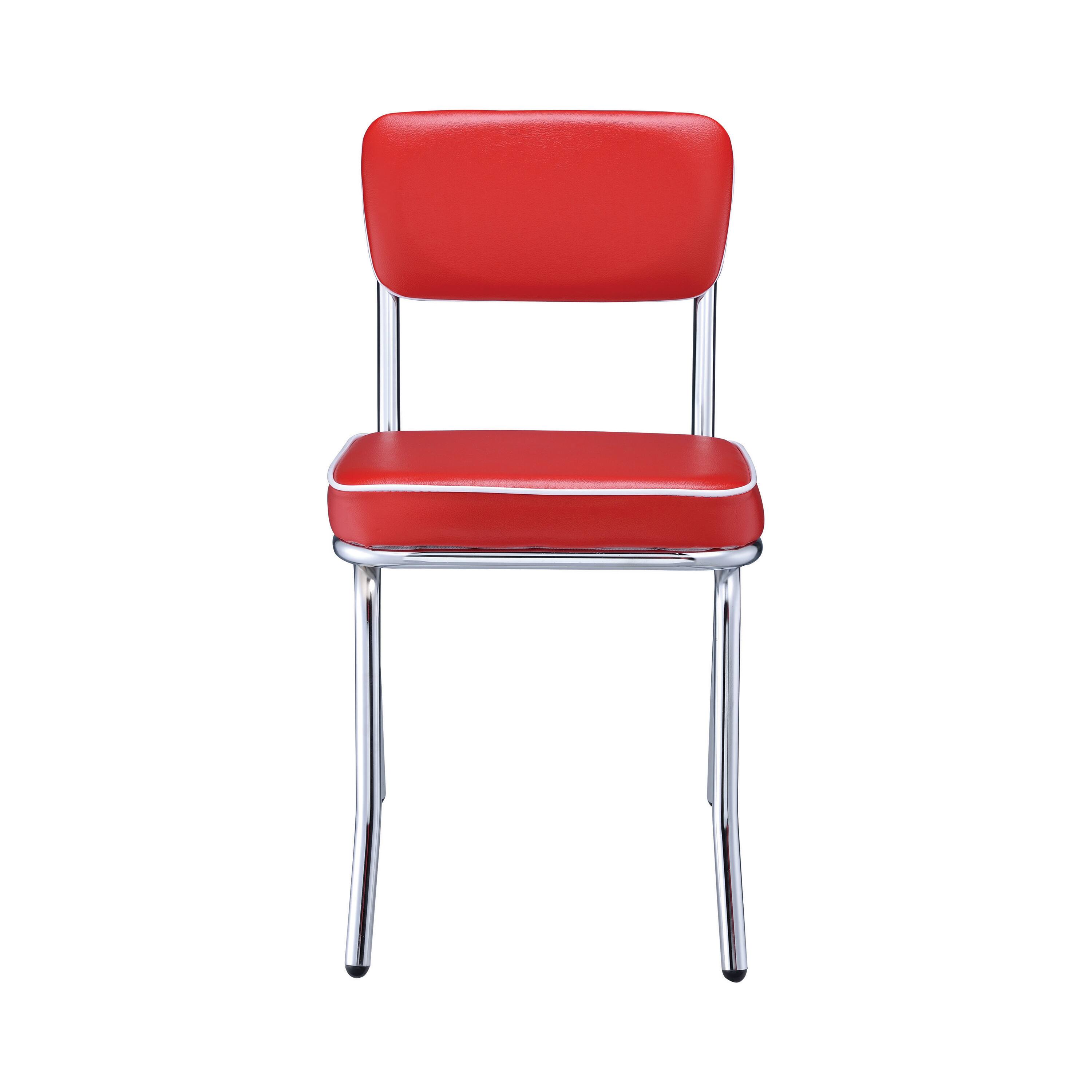 Alt View 1. Manhattan Lane - Dining Side Chair Set of 2, Retro Red Faux Leather, Chrome Metal Legs - Red, Chrome, White.