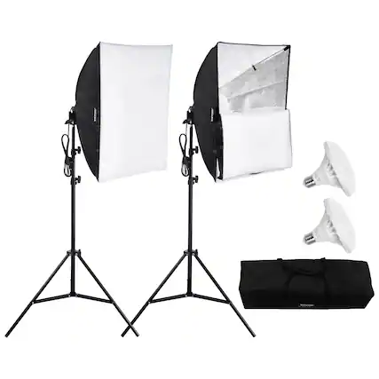 Front. VEVOR - Softbox Lighting Kit, 24" x 24", Professional Softbox with 30W 5500K LED Bulbs, Close to Natural Daylight - Black.