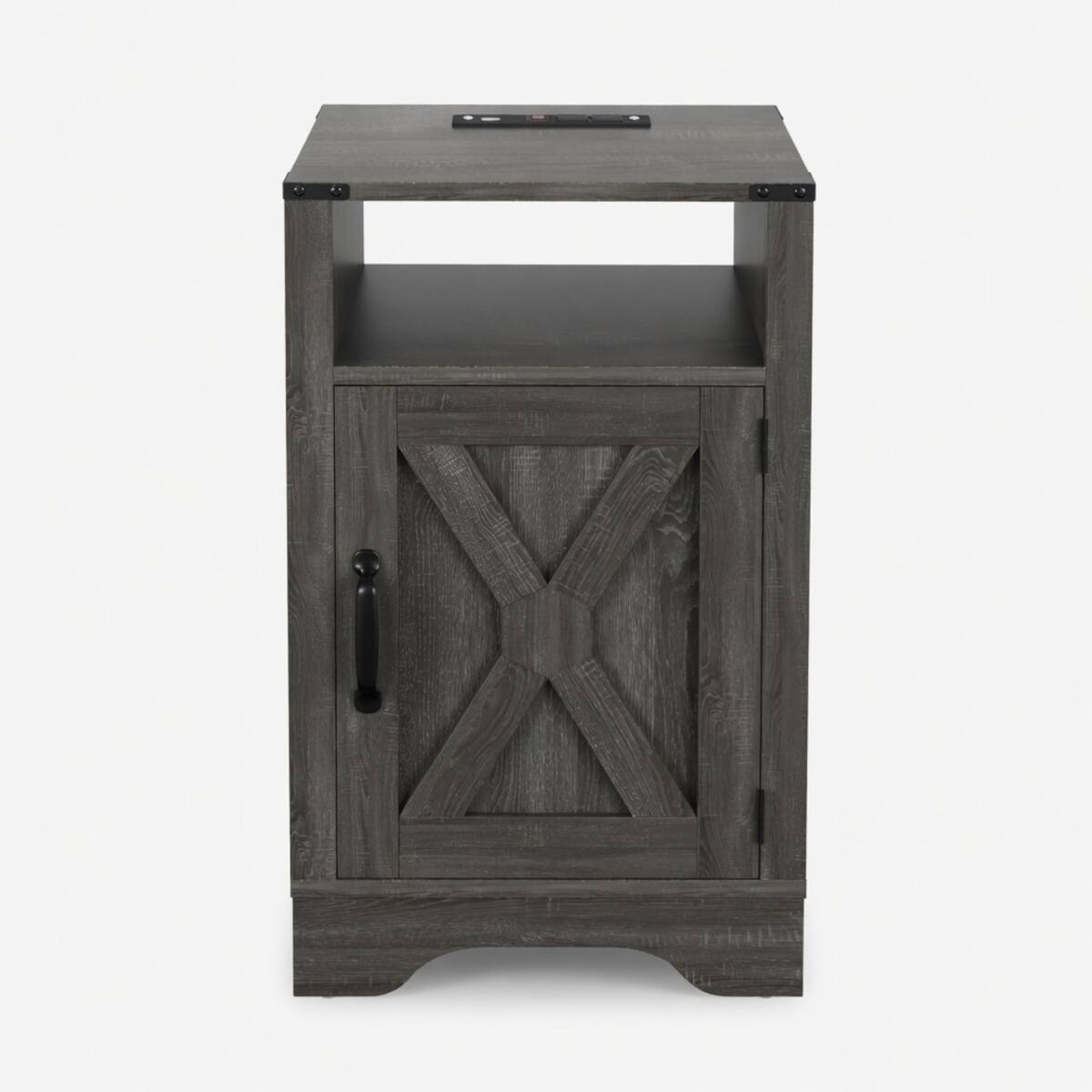 Front. Loheer - Loheer Farmhouse Nightstand with Charging Station, Dark Gray, 16-Inch Cabinet End Table - Dark Gray.