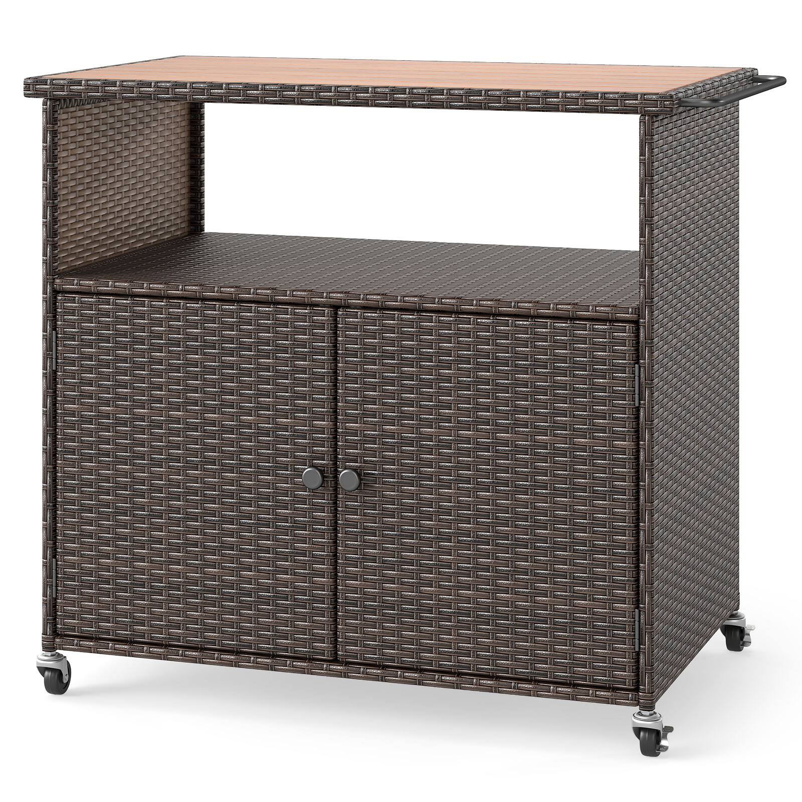 Alt View 9. Gymax - Gymax Outdoor Storage Cabinet w/Acacia Wood Top 2 Doors Buffet Cabinet Sideboard - Brown.