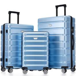 BreeBe - Hardshell Luggage Set 3 Piece, Durable ABS+PC Travel Suitcase with Spinner Wheels for Men Women (20/24/28 Inch) - Blue