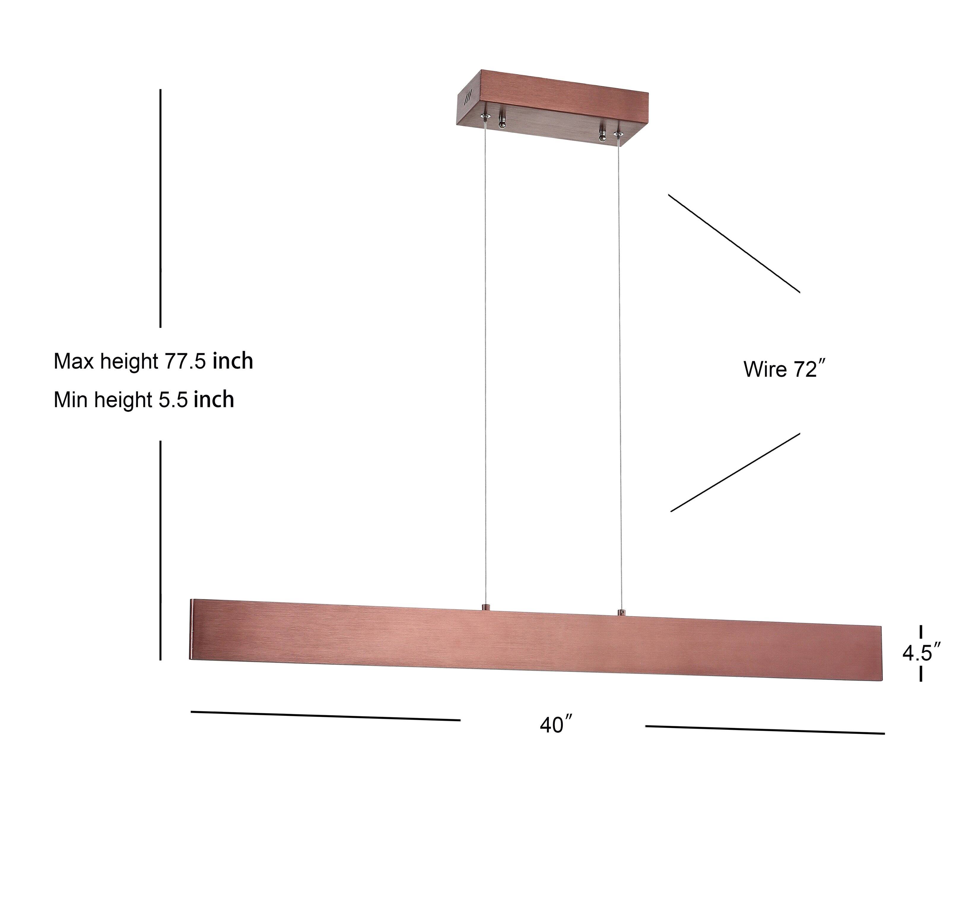 Max height 77.5 inch  
Min height 5.5 inch  
Wire 72"  
4.5"  
40"