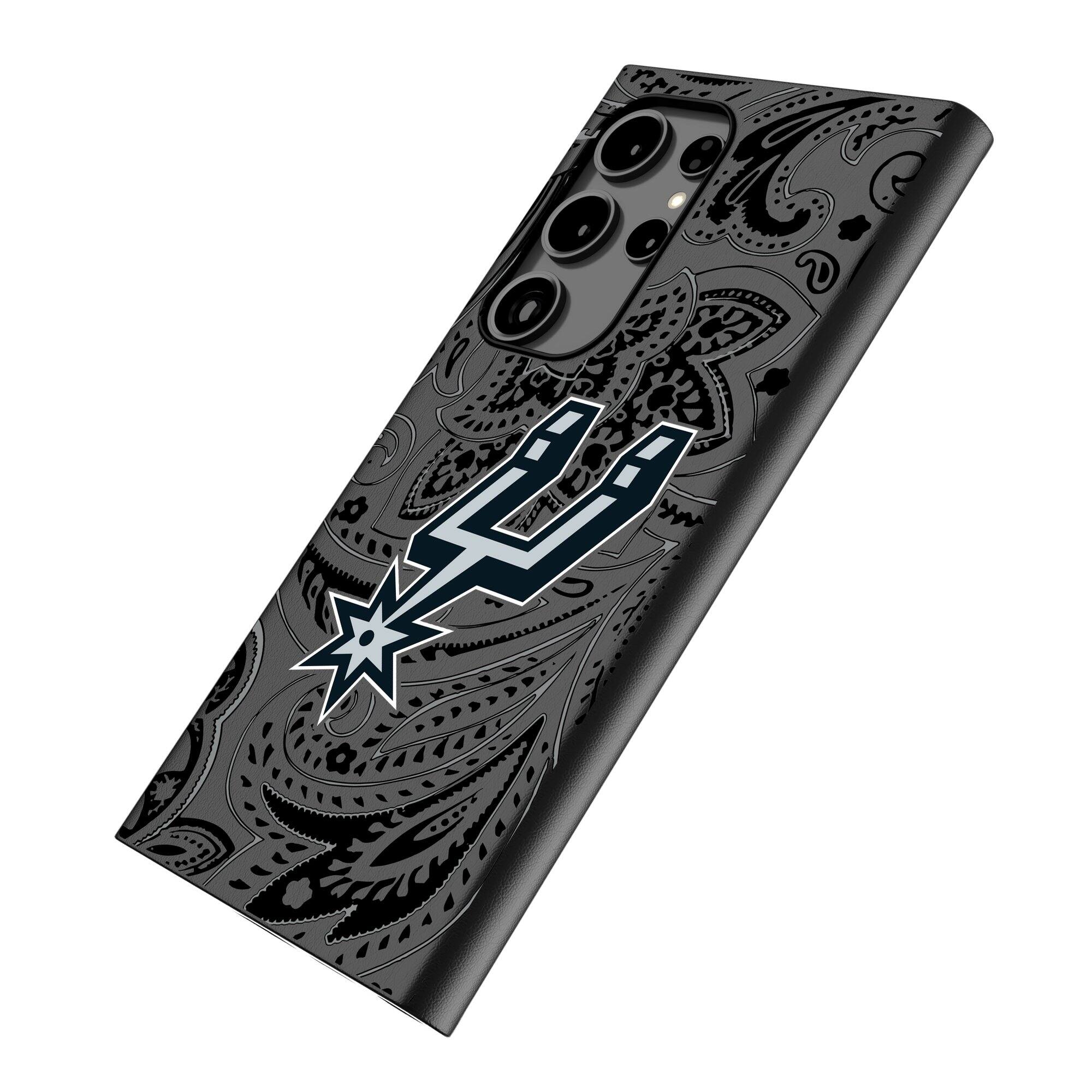 Alt View 1. Keyscaper - San Antonio Spurs Paisley Galaxy Magnetic Bump Case - S25 Ultra - Black.