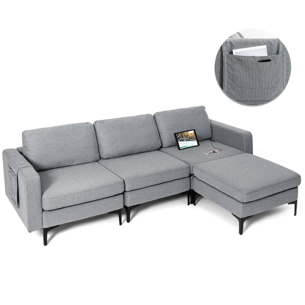 Angle. Kadyn - Modular L-shaped Sectional Sofa with Reversible Chaise and 2 USB Ports-Dark Gray, L Shaped Couch with Reversible Chaise - Gray.