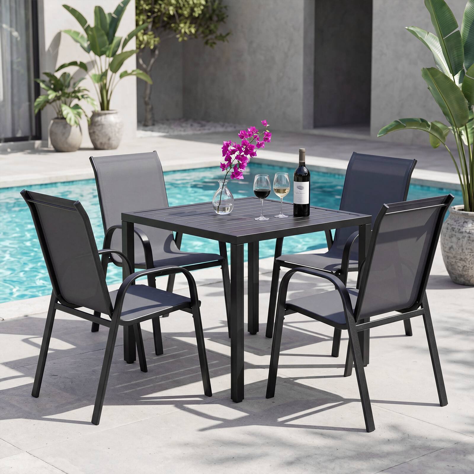 Alt View 6. Gymax - Gymax Set of 2 Patio Dining Chairs Stackable Armrest Space Saving Garden Black & Gray - Gray.