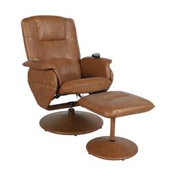 Emma + Oliver - Massaging Multi-Position Recliner with Deep Side Pockets and Ottoman with Wrapped Base - Brown