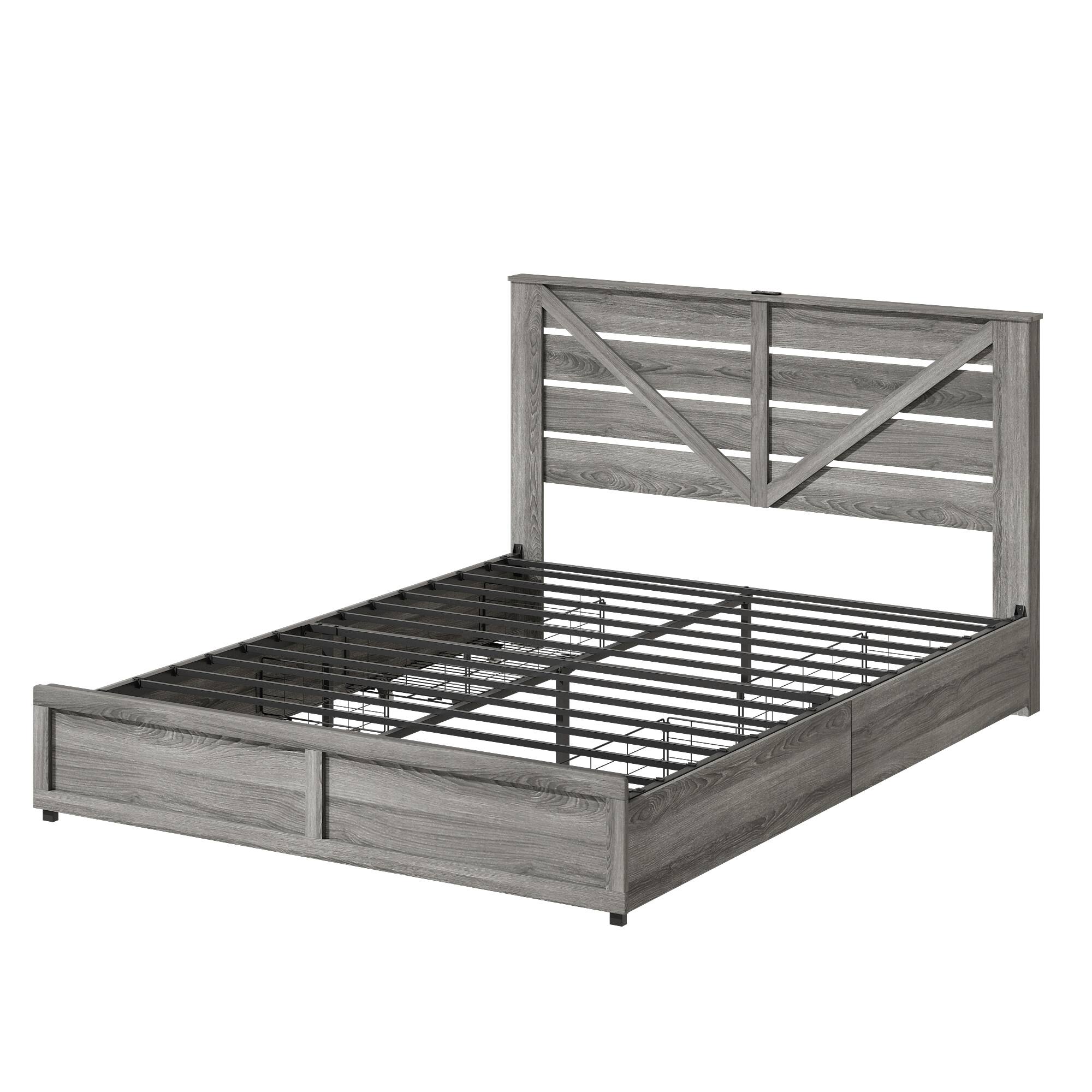 Alt View 7. LUCKY ONE - Queen-size Storage Bed Frame with 4 Storage Drawers and LED Lighting - Antique Gray.