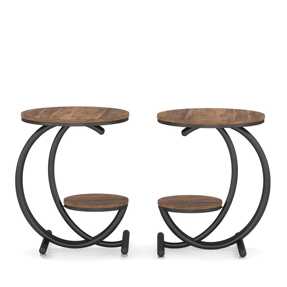 Back. Kadyn - Kadyn Sofa Side End Table, 2-Tier Couch Table, Small Accent Side Table with C-Shaped Frame,Brown & Black - White.