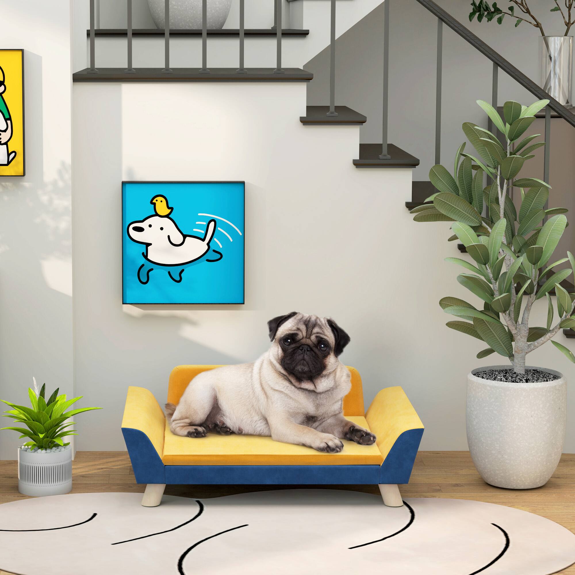 Angle. Pawhut - Dog Sofa Bed, Dog Couch, Removable Washable Cover, Elevated Dog Bed Couch with Anti-Slip Foot Pads - Orange.