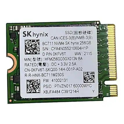 SK hynix
CAN ICES-3(B)/NMB-3(B)
SSD hynix 256GB
S/N: CYA4N055210604H1P
D P/N: OKFV6T
WW: 2115
M/N: HFM256GD3GX013N BA
RATED: DC + 3.3V 2.5A
CN-0KFV6T-SKQ00-14H-001P-A02
R-R-HNX-BC711M230S
FW: 41002131
PSID: PTVZN017 60000WYC
XBJFA484 C391214H
Y