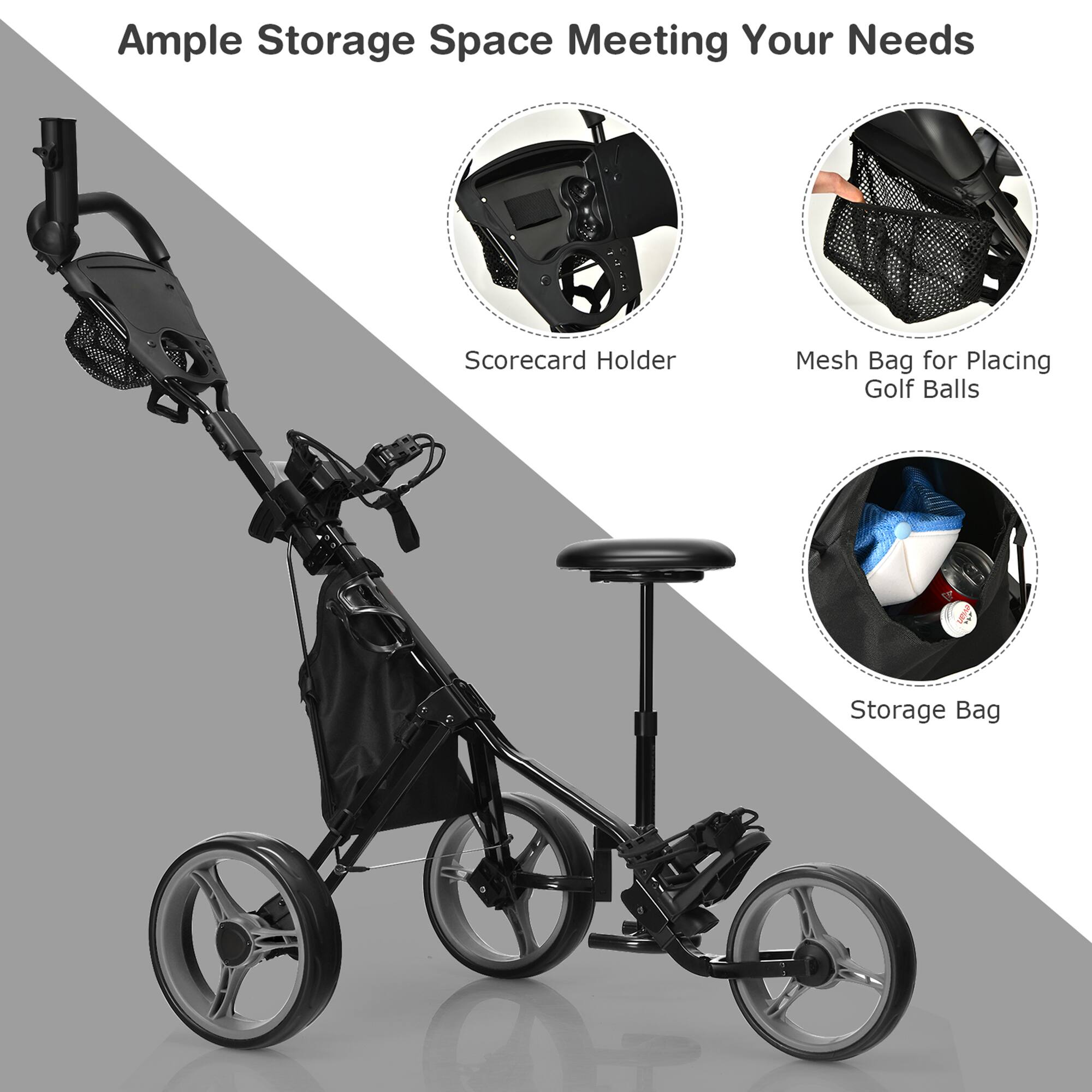 Ample Storage Space Meeting Your Needs

- Scorecard Holder
- Mesh Bag for Placing Golf Balls
- Storage Bag