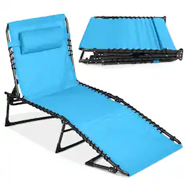 Best Choice Products - Patio Chaise Lounge Chair, Outdoor Portable Adjustable Pool Recliner w/ Pillow - Light Blue