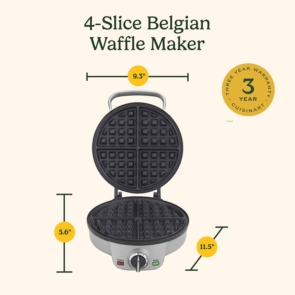 4-Slice Belgian Waffle Maker  
9.3" x 5.6" x 11.5"  
THREE YEAR WARRANTY  
CUISINART