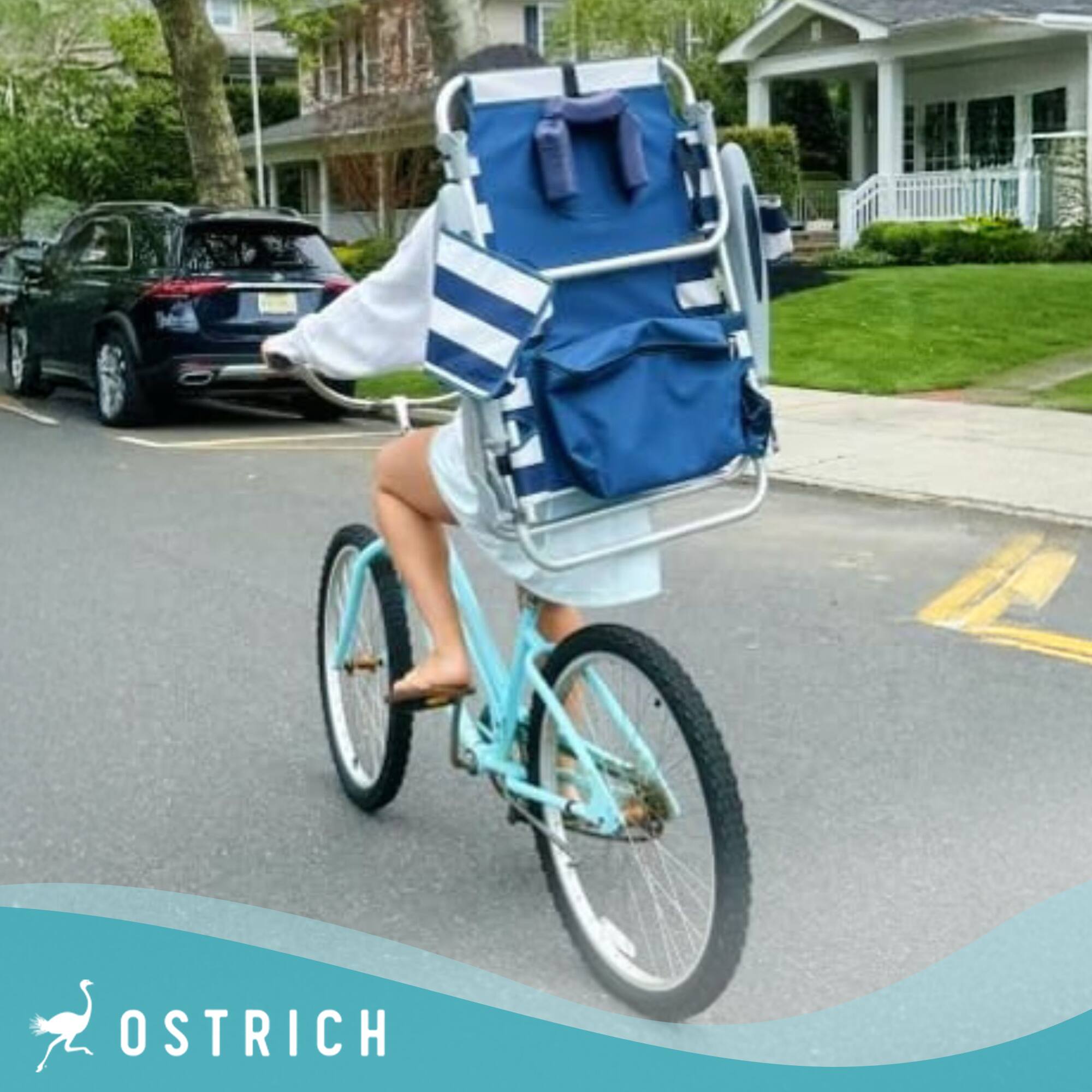 Alt View 5. Ostrich - Ostrich The Deluxe Backpacker Portable Beach Chair with Cooler Bag, Blue Stripe - Blue and White Striped.
