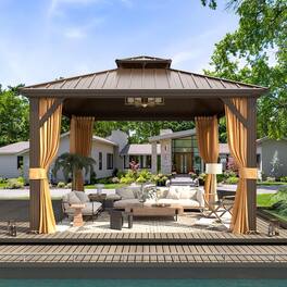 U-HOMY - Outdoor Hardtop Gazebo with Galvanized Steel Double Roof, Aluminum Frame, Curtains and Netting - 12'x12'