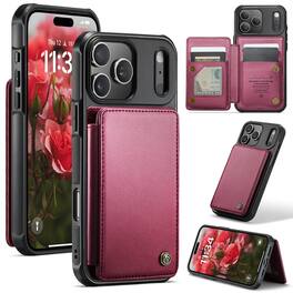Dteck - Flip Wallet Case for Apple iPhone 17 Pro Max, RFID Blocking PU Leather Protective Kickstand Cover with 4 Card Slots - Winered