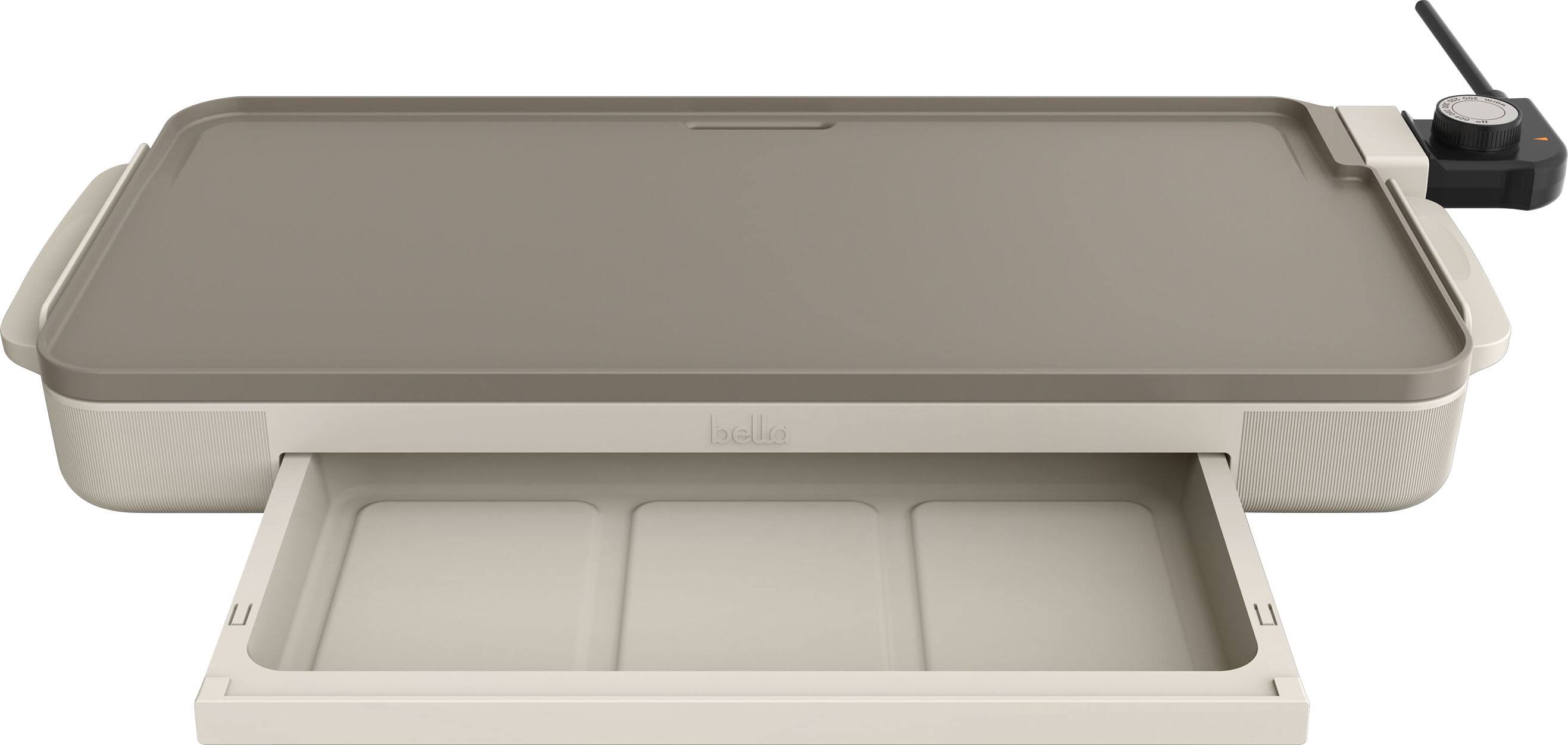 Angle. Bella - 10" x 20" Electric Griddle with Warming Tray - Oatmilk.