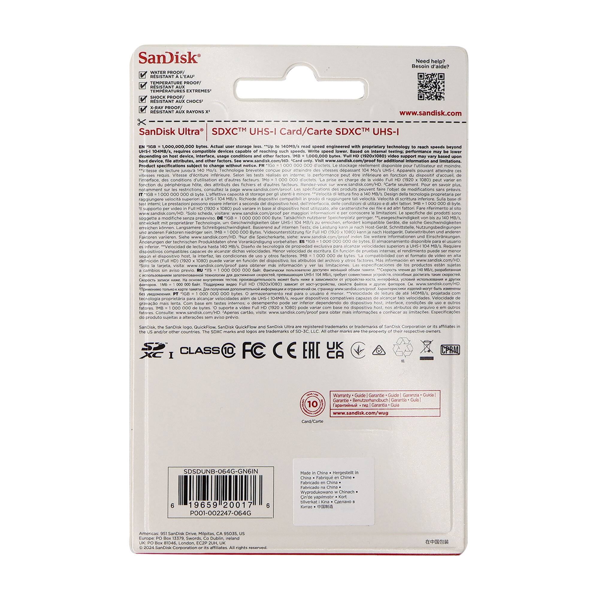 SanDisk 100 Need help? Basis J'aide? a RESISTANT TEMPERATURES EXTREMES RESISTANT CHOCS RESISTANT RATUNS www.sandisk.com SanDisk Ultra* SDXCH UHS-I SDXCTH UHS-I storage SEOMIs engineered anverietare tactplogy  ompotieoe devizas p warhing eRL 1ea depending isertaca can  uES fartan RINA -Aas -a no Sa Cama - Tuts nockage rde ssner mandra Technologie rauande uairutre dmpassart Apparais moard  interieure sertormanze a nnmian sput acua rieae utination facteurs 'otets nstn saraharqa urtuts ama sulemare  PAUTRD n capacha Vacna naugungr n velorna Vaeloriha DSInO inferiom sawurte Espastve tarimarto mastin coPUAE iitazion sectiste produm se creavYiNG utmarer - emishen ompatdle amreichen Lgrer a internan eistung Cotomstaia anean