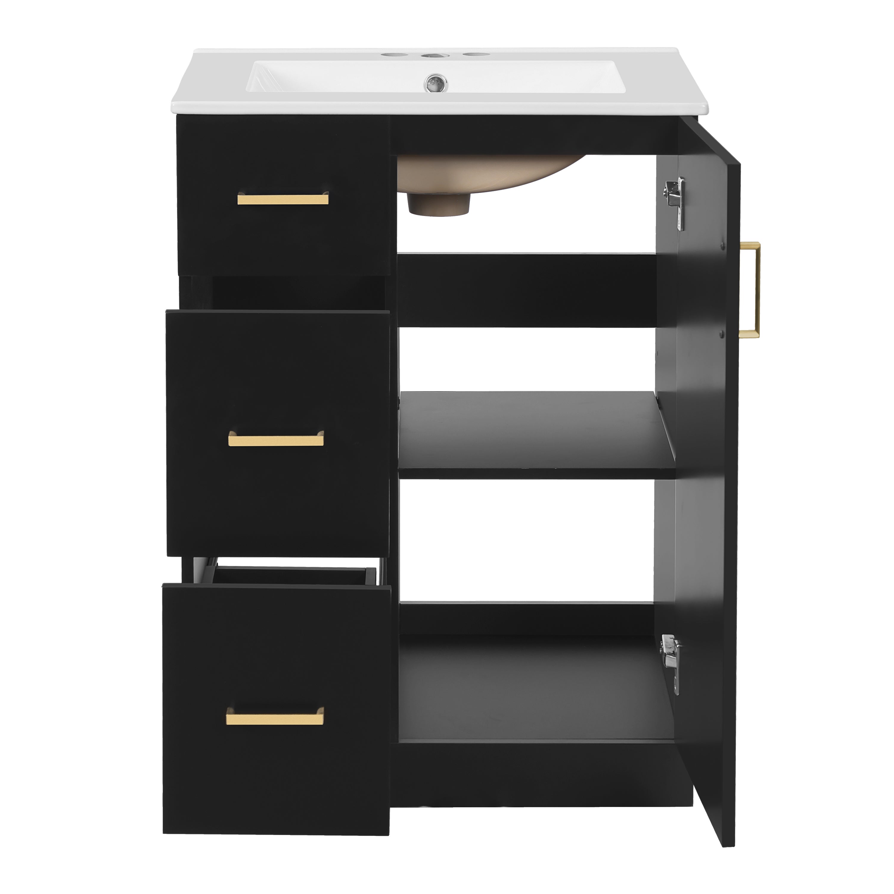 Alt View 9. Boyel Living - 24 Inch Modern Bathroom Vanity with Sink 2 Drawers and Soft Close Door Black - Black.
