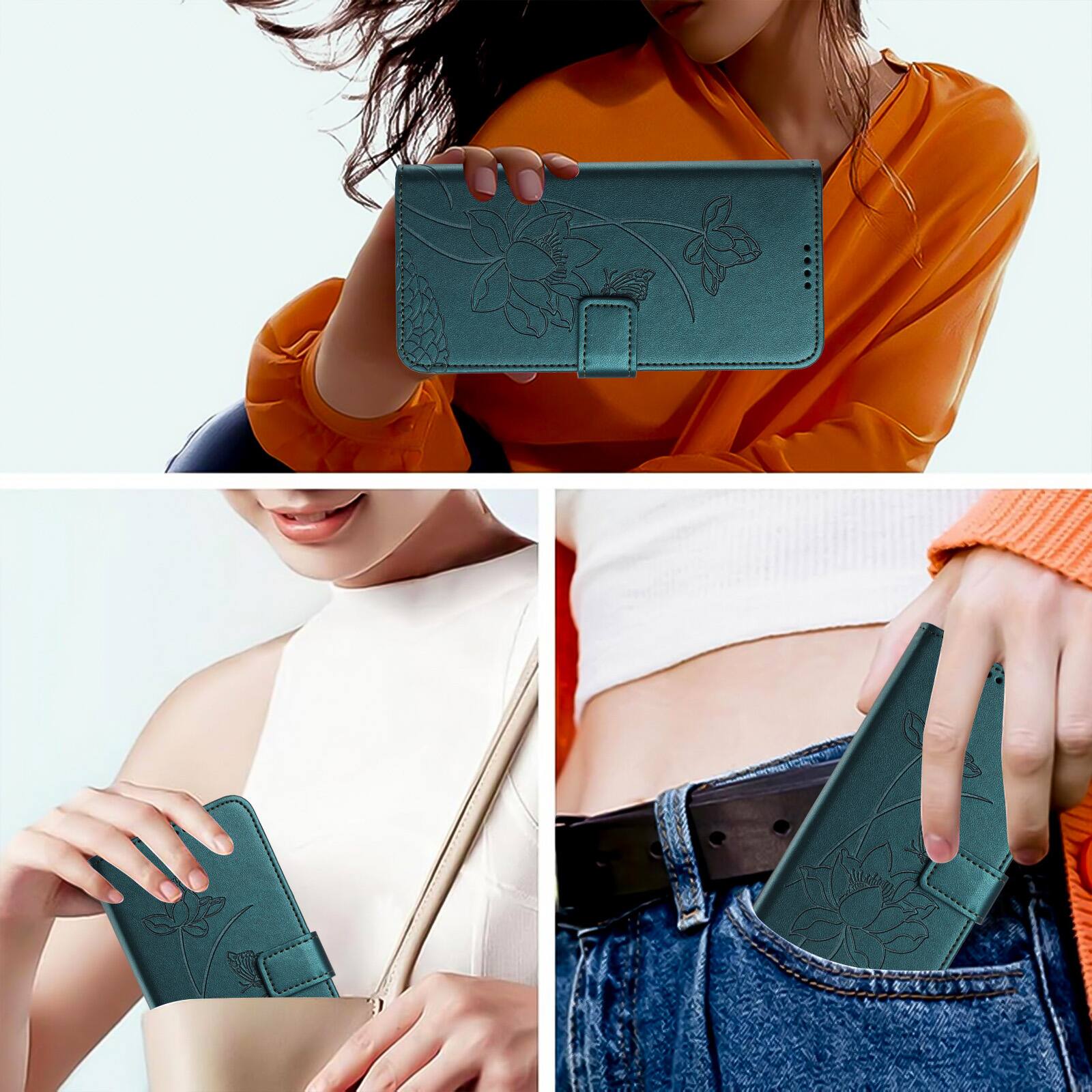 Alt View 4. Dteck - Shockproof Wallet Case for Samsung Galaxy A16 5G with Detachable Wrist Strap, Protective PU Leather Folio Stand Cover - Darkgreen.