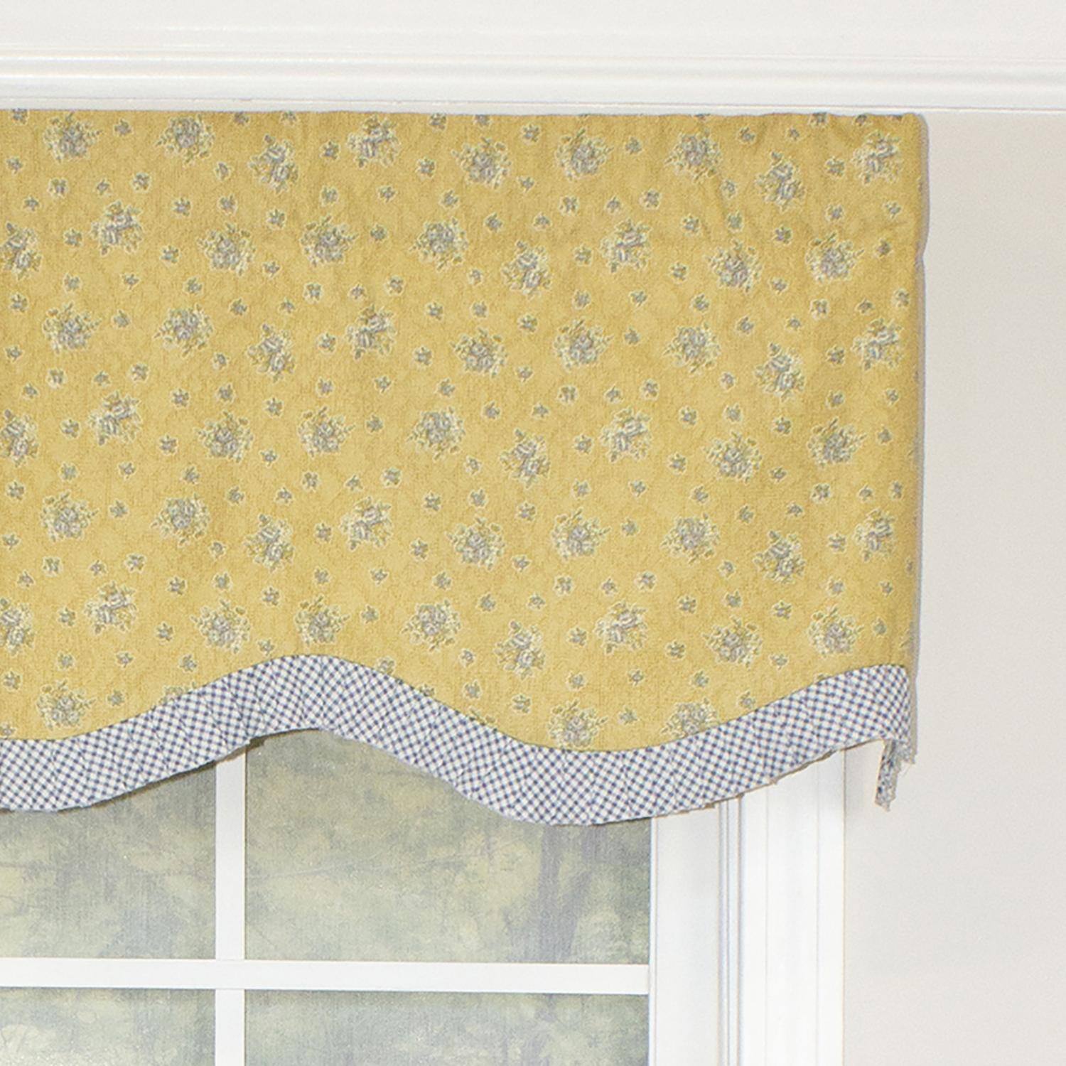 Left. RLF Home - RLF Home Freida Ruffled Provance 100% Cotton with Fully Lined 3" Rod Pocket Valnance for Windows 50" x 15" Cornflower - Cornflower.