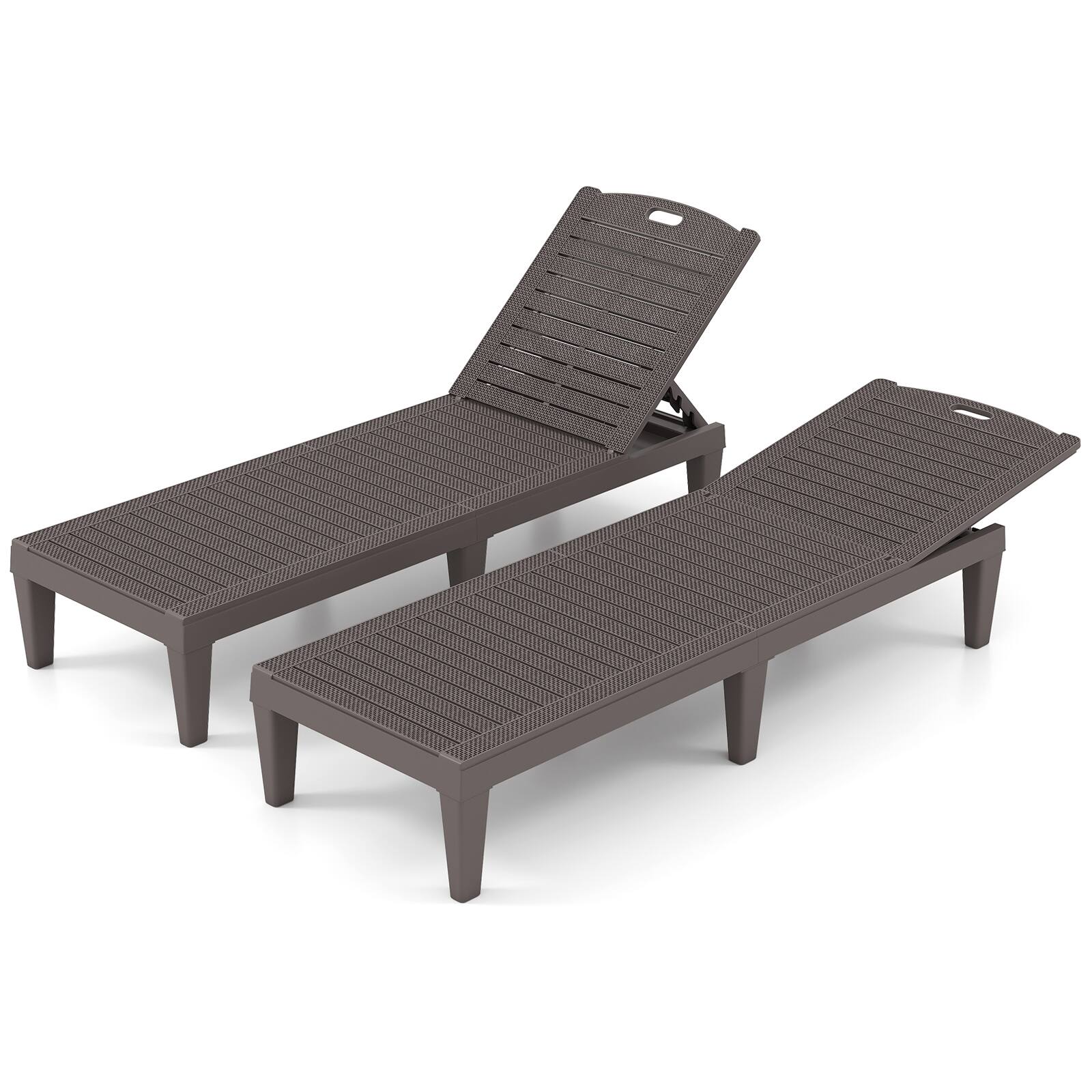 Gymax - Outdoor Chaise Lounge Chairs Set of 2 w/ 5-Position Adjustable Backrests Easy Assembly - Brown