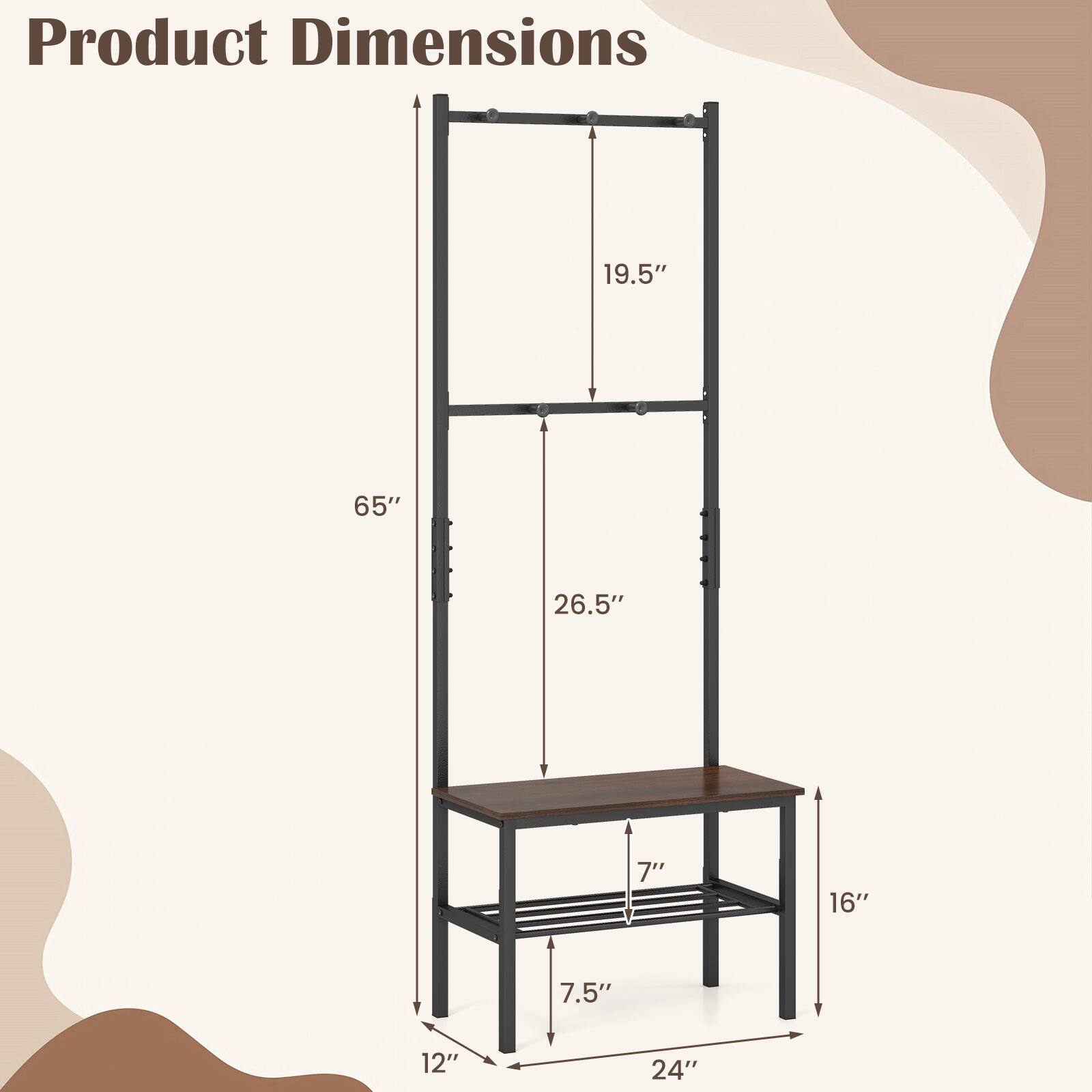 Product Dimensions: 19.5" x 65" x 26.5" x 7" x 16" x 7.5" x 12" x 24"