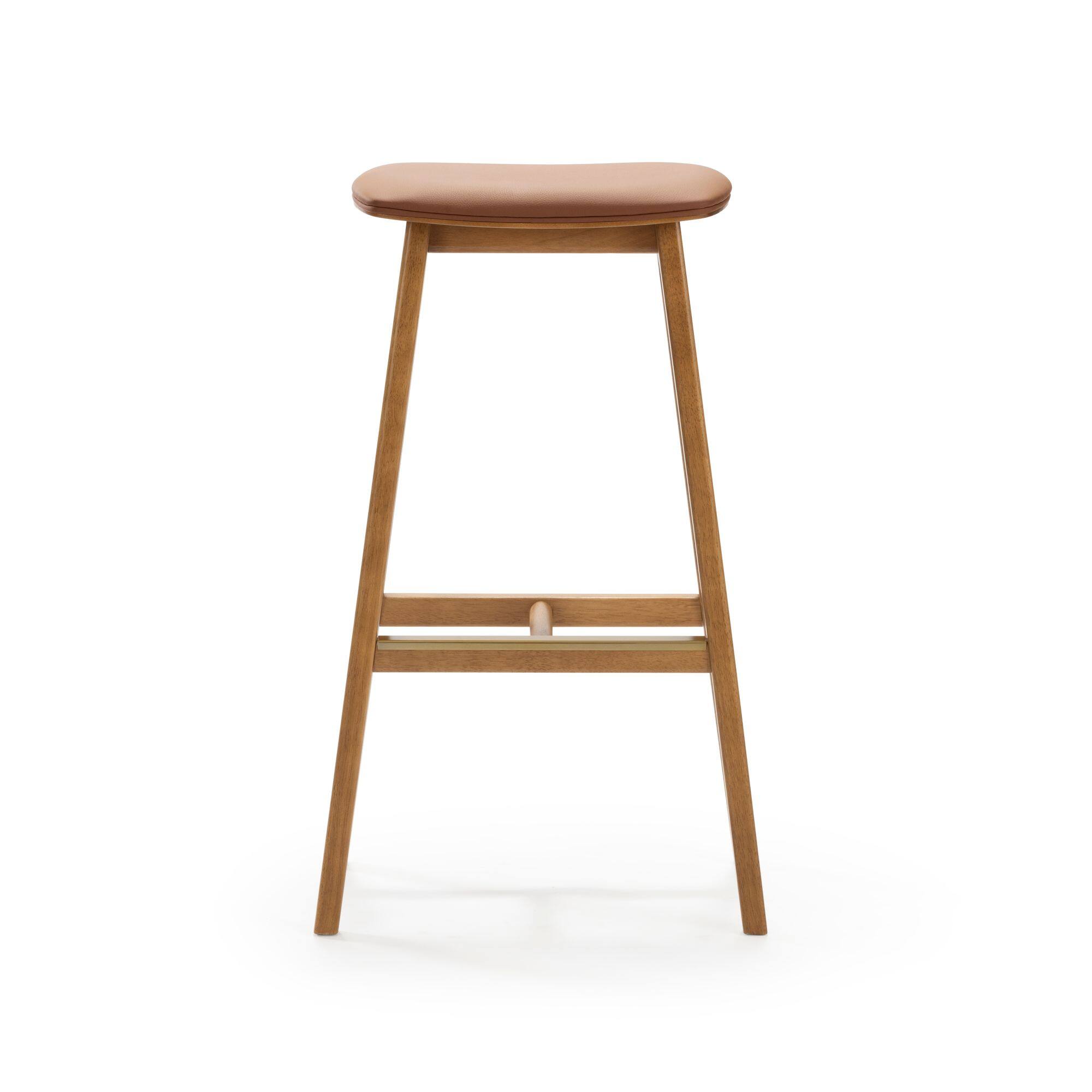 Alt View 5. Plank+Beam - Beryl Upholstered Bar Height Stool (30in) - 4 pack, Pecan/Toffee PU Leather - Pecan/Toffee PU Leather.