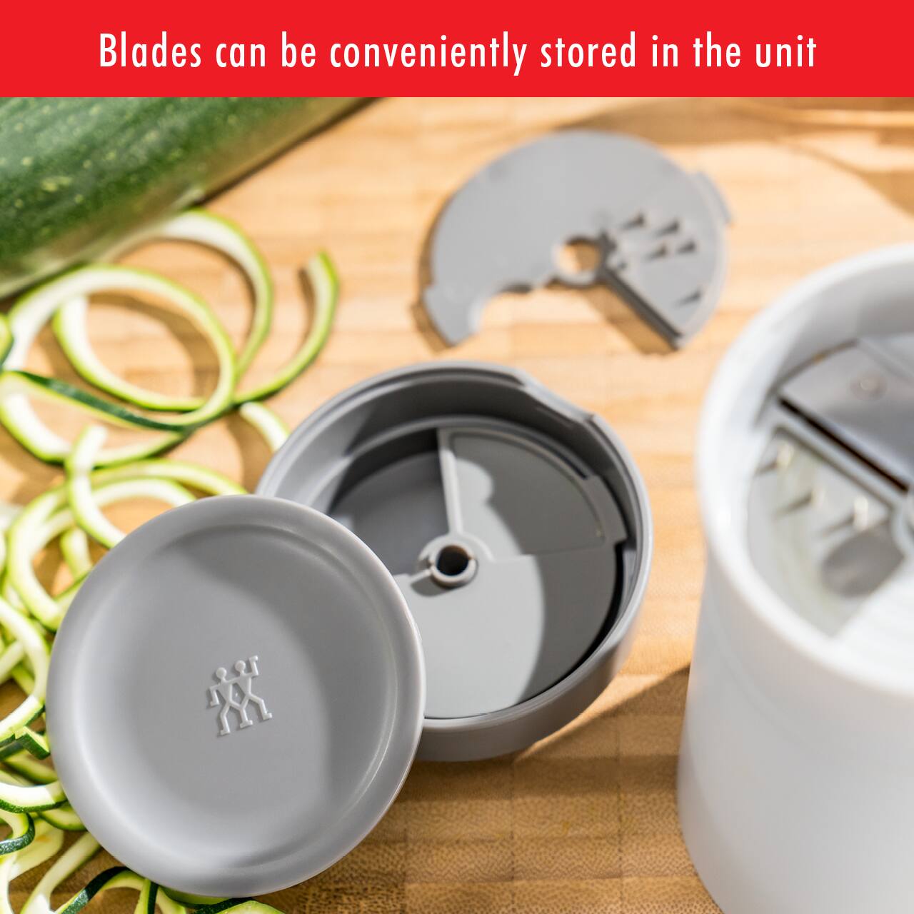 Blades can be conveniently stored in the unit