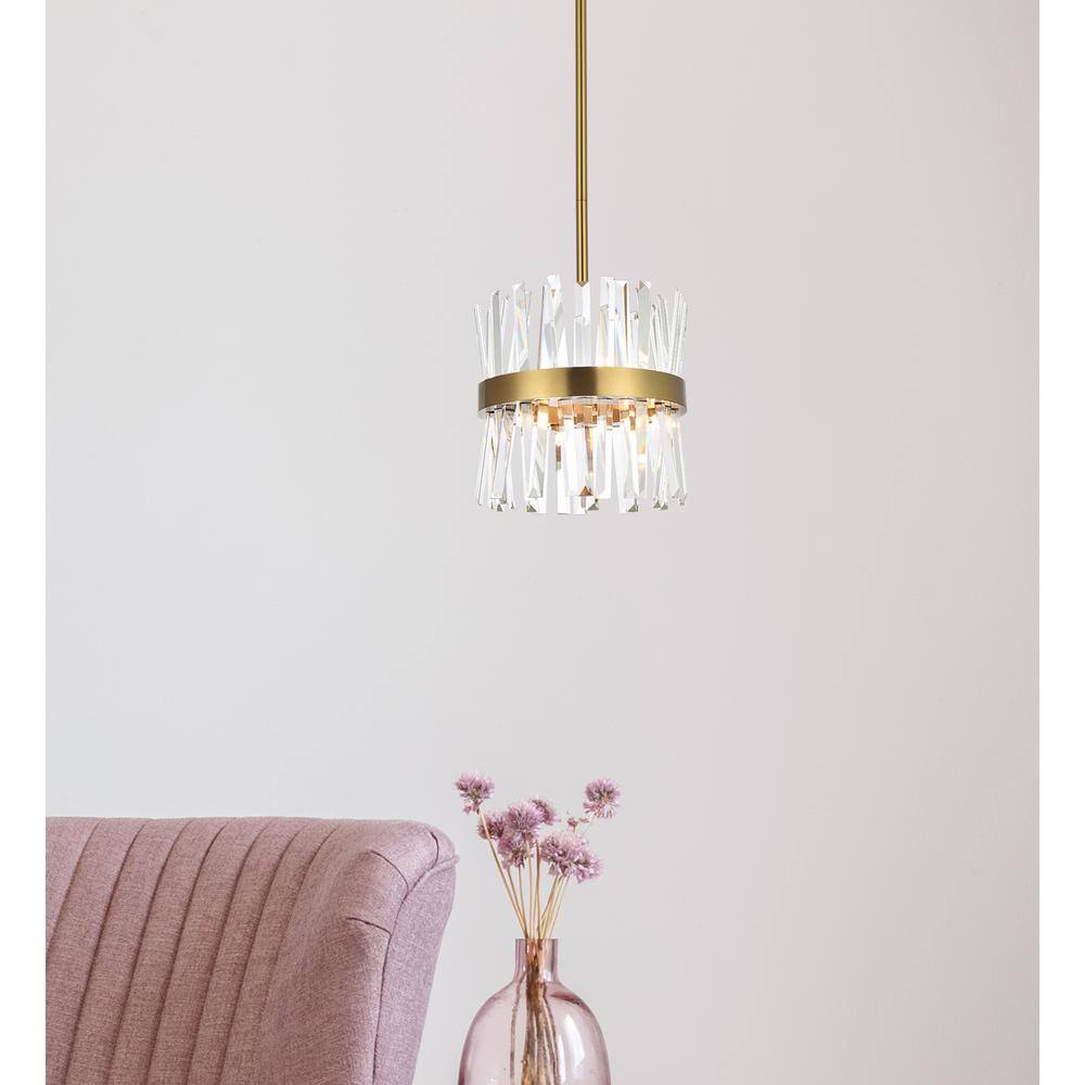Left. Elegant Lighting - Serephina 12 inch crystal round pendant light in satin gold - Satin Gold.