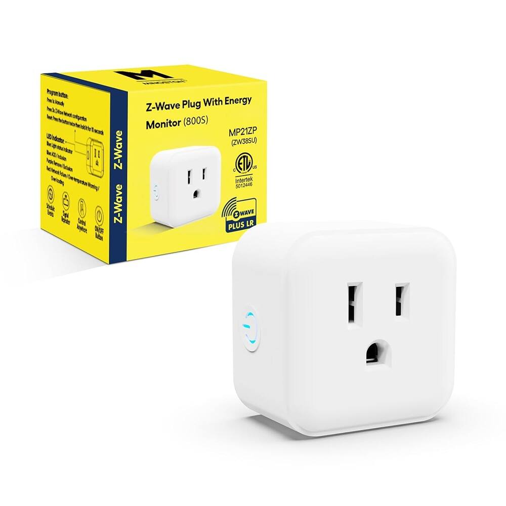Z-Wave Plug With Energy Monitor (800S)  
MP21ZP (ZW38SU)  
Z-Wave Plus LR  
Intertek 5012446  

Features:  
- LED indicator  
- Real-time energy monitoring  
- One-touch setup  
- Compatible with Z-Wave Plus devices  

Specifications:  
- Input: 100-240V  
- Output: 10A  
- Power consumption: 0.5W  

Certifications:  
- CE  
- FCC  
- RoHS  

Product ID: 5012446