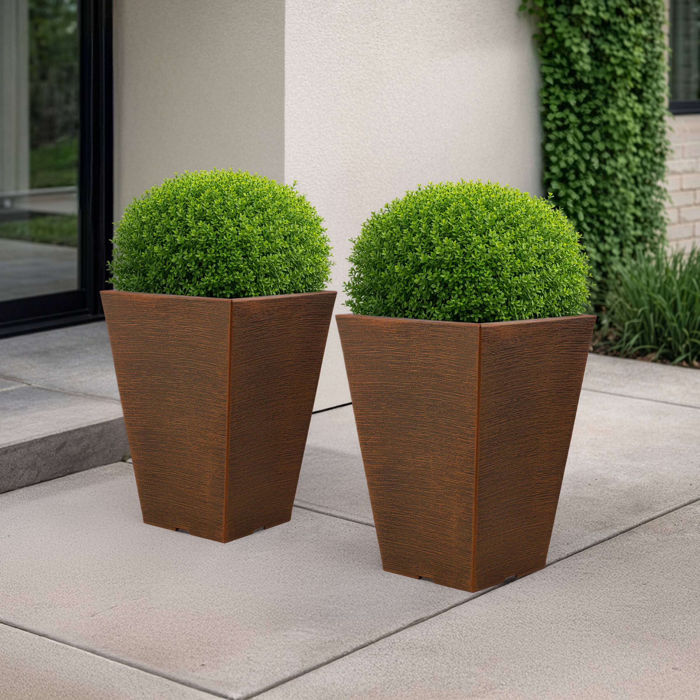 Alt View 6. Pure Garden - 2-Pack Large Outdoor Planters 13.75-Inch Tall Planters Plastic Flower Pots for Patio, Entryway, or Front Porch Decor.