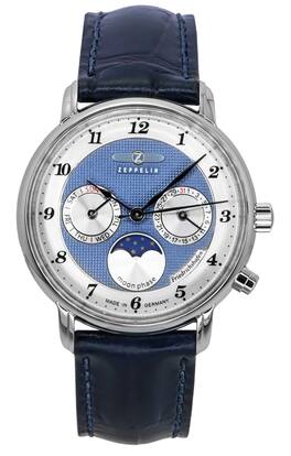 Zeppelin - Friedrichshafen Moon Phase Leather Strap Dial Quartz 85373 Women's Watch - Blue
