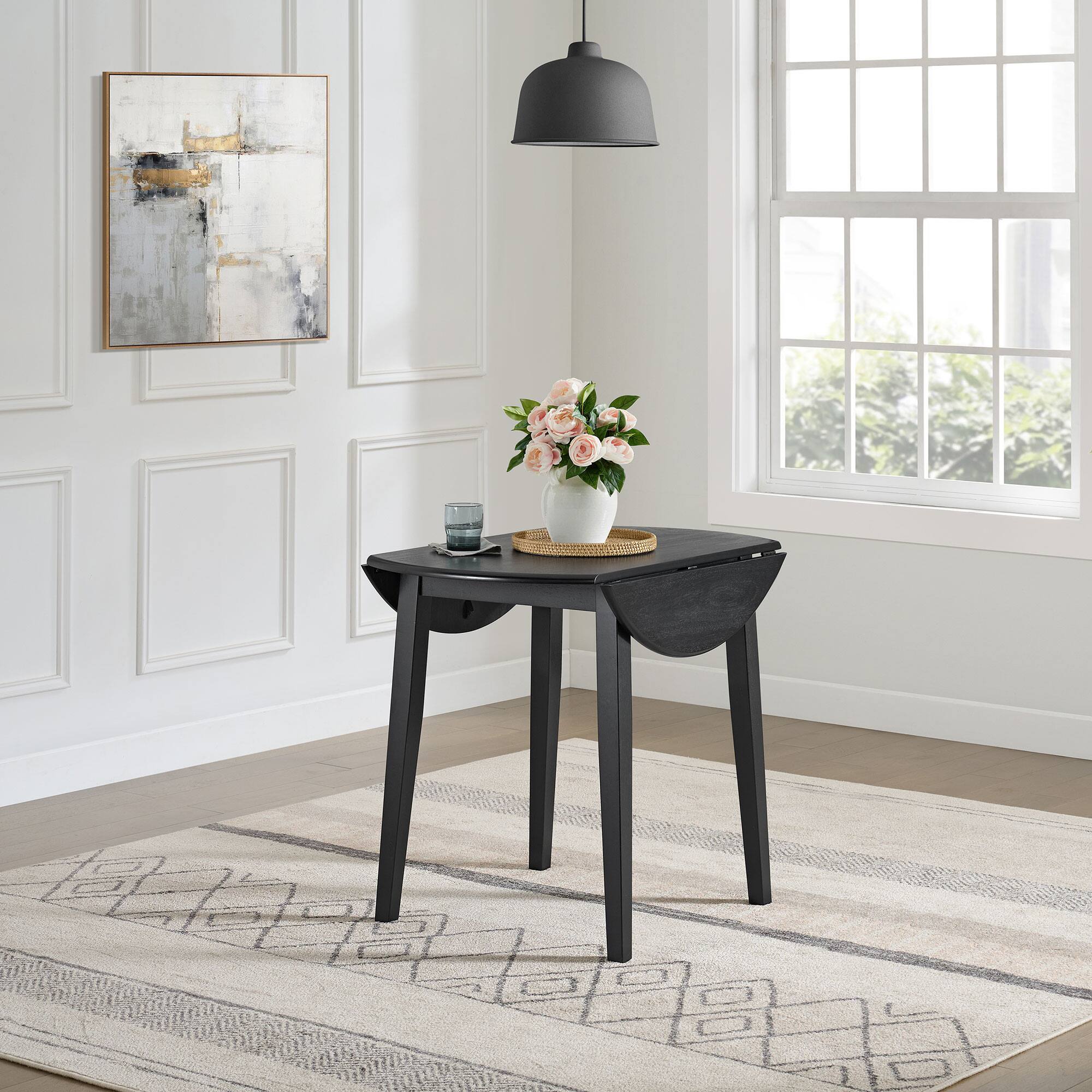 Alt View 6. ROME + OAK - ROME + OAK Hinged Drop Leaf Dining Table, 22 to 36 Inch Round Tabletop, Black - Black.