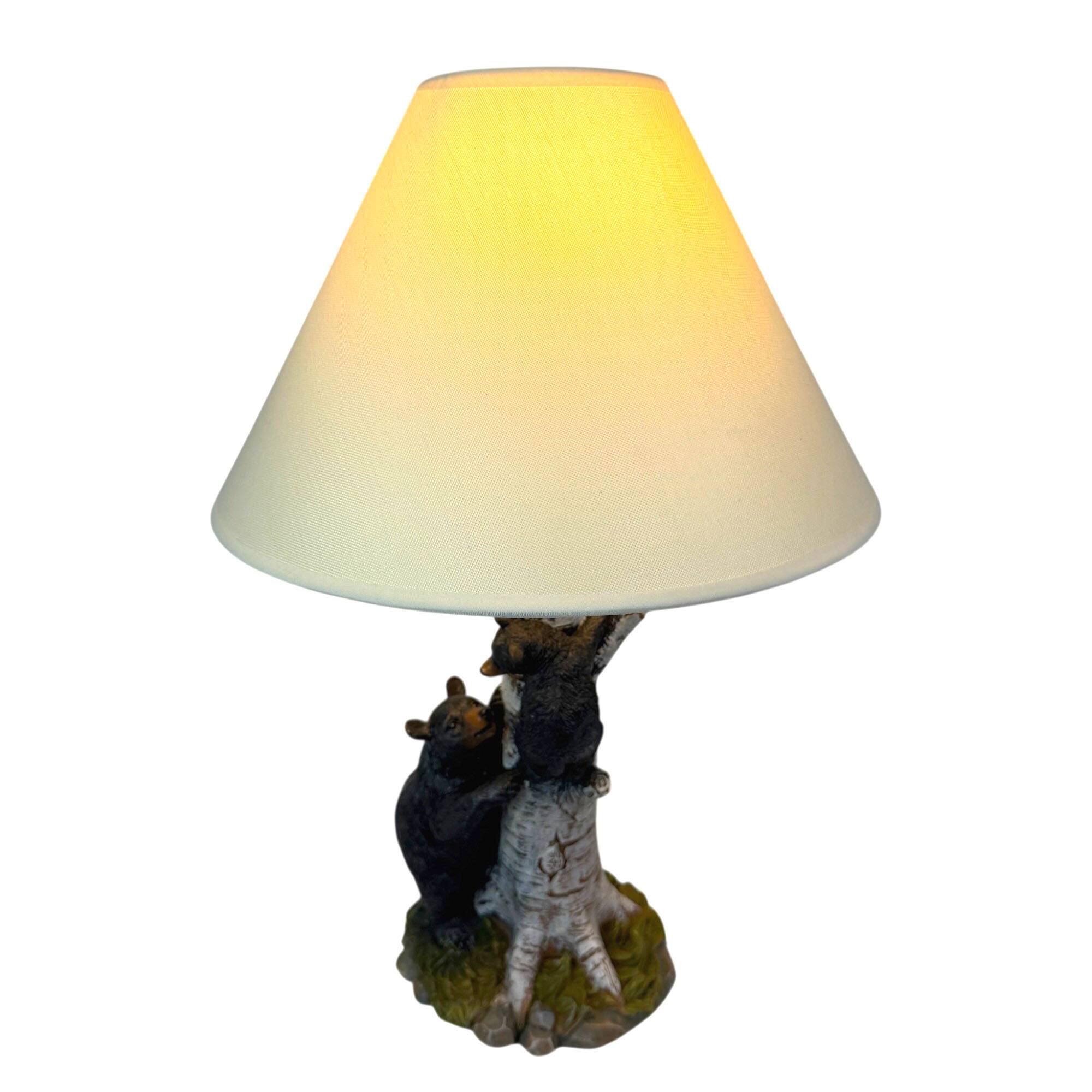 Alt View 4. Zeckos - Black Bear and Cub Birch Tree Table Lamp With Shade - White.