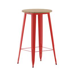Emma + Oliver - Drew Indoor/Outdoor Bar Top Table, 23.75" Round All Weather Poly Resin Top with Steel base - Brown Top/Red Frame