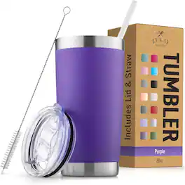 Zulay Kitchen - 20oz Double Walled Insulated Tumbler with Lid and Straw - Purple