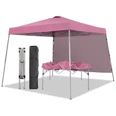 Front. Ainfox - Ainfox 10x10 Pop Up Canopy Tent with 1 Side Wall, Slant Legs with Carrying Bag,Folding Gazebo Shelter - Pink.