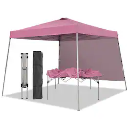 Ainfox - 10x10 Pop Up Canopy Tent with 1 Side Wall, Slant Legs with Carrying Bag,Folding Gazebo Shelter - Pink