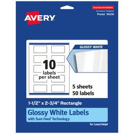 Avery - Rectangle Labels with Sure Feed, 1.5" x 2.75", 50 Glossy Labels - White