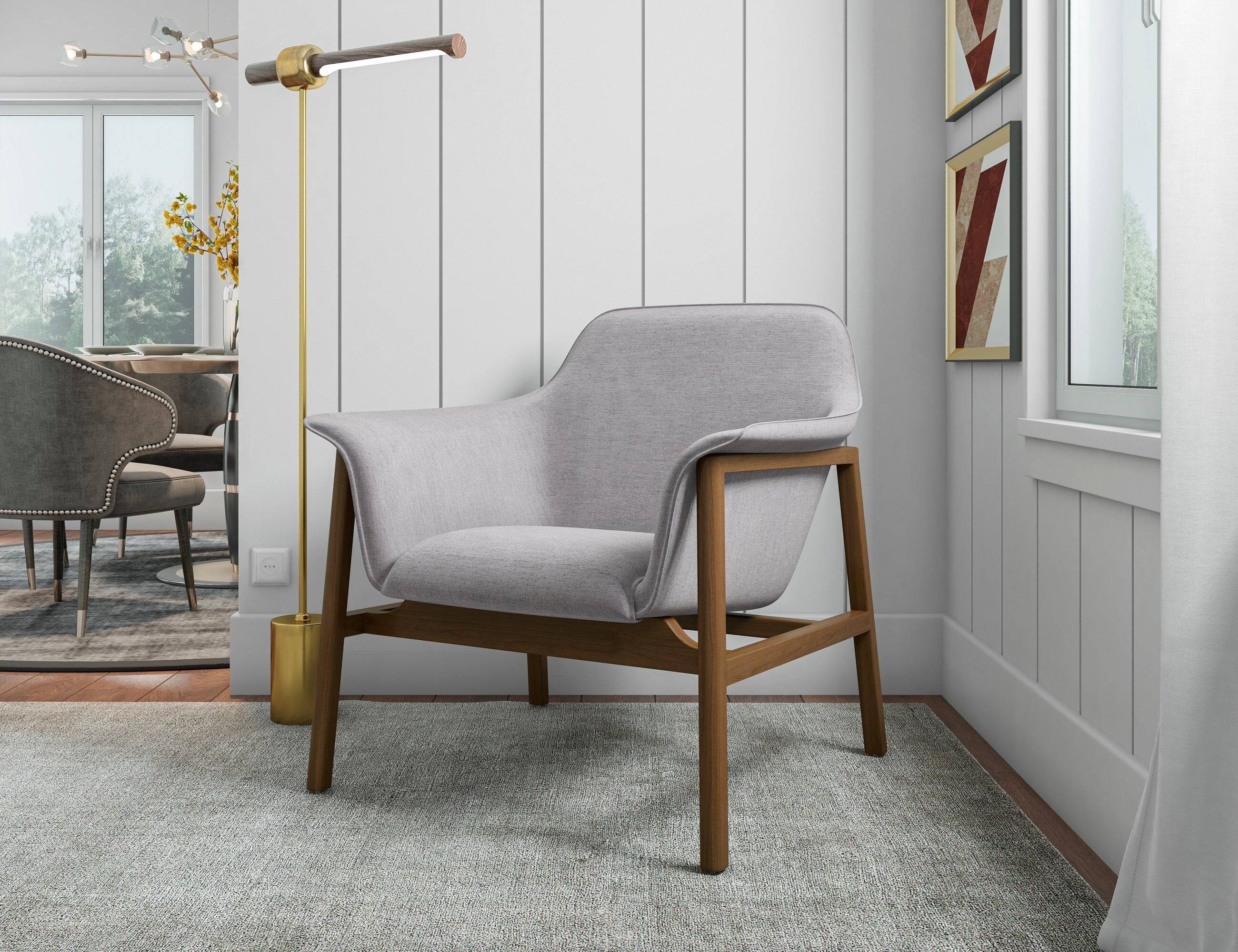 Angle. Manhattan Comfort - Miller Mid-Century Modern Linen Weave Accent Armchair - Set of 2 - Gray.